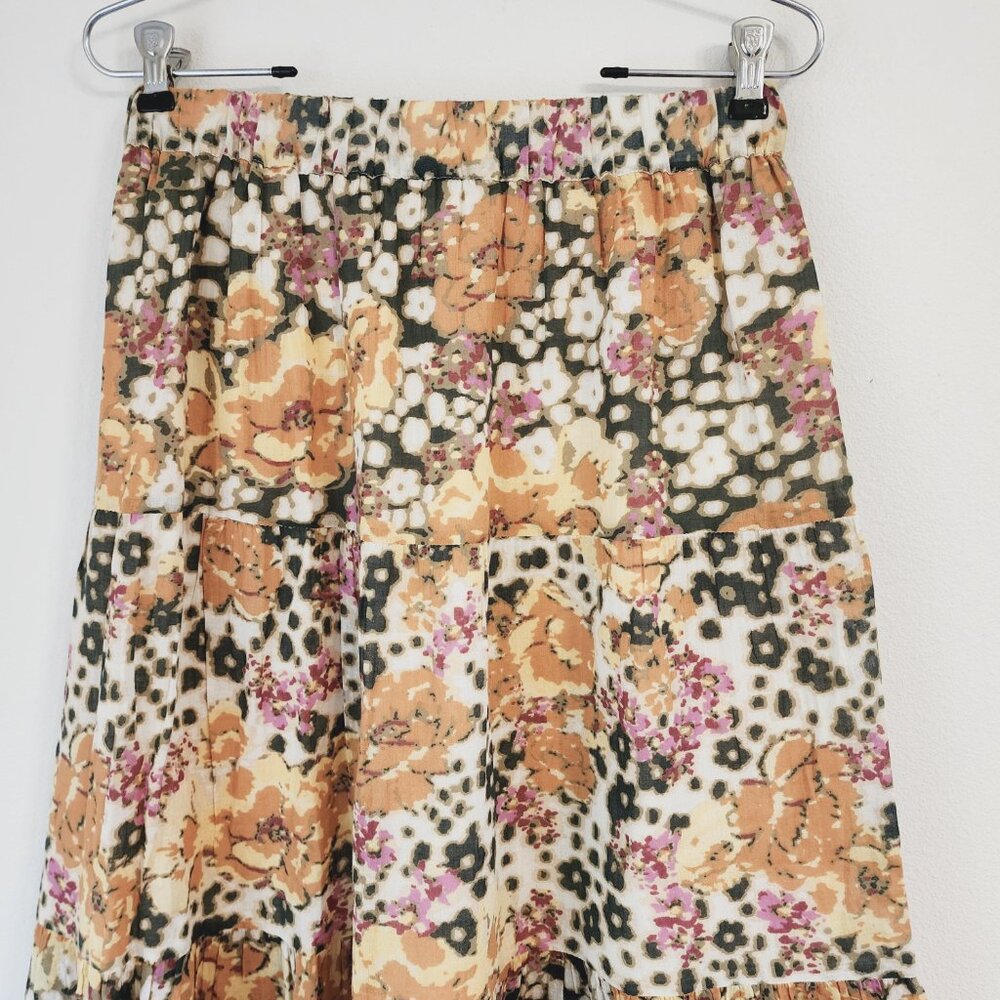 Ba&Sh Diary Printed Tiered Floral Midi Skirt Sz M/ 6US Yellow 100%Cotton Classic - Picture 8 of 15